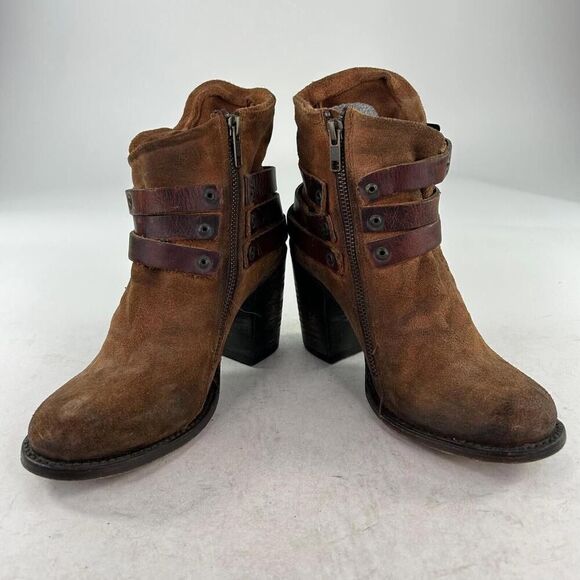 FREEBIRD BY STEVEN Blaze Womens Bootie US 7 Brown Suede Strappy Rugged Boho Boot - Picture 4 of 10